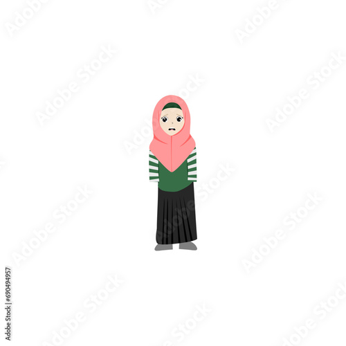 set of women with pink headscarves and green clothes white