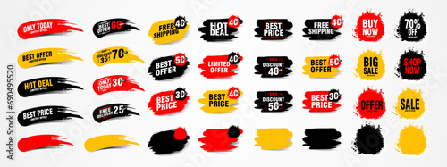 Collection of brush stroke sale, stickers and tags banners, sales label collection suitable for design promotion media photo
