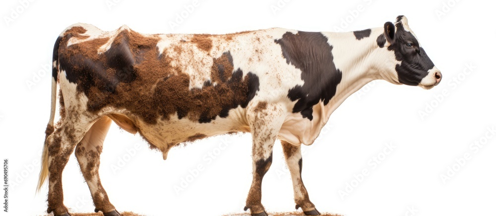 Spotted texture of a cow with white and brown patches.