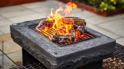 Homemade concrete fireplace with grill. Generative AI