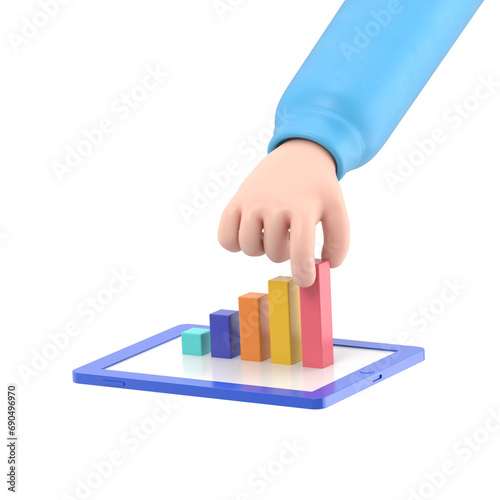 Flat 3d isometric growing profit hand stretching bar graphic from tablet concept web infographics. Creative people collection.Supports PNG files with transparent backgrounds. 