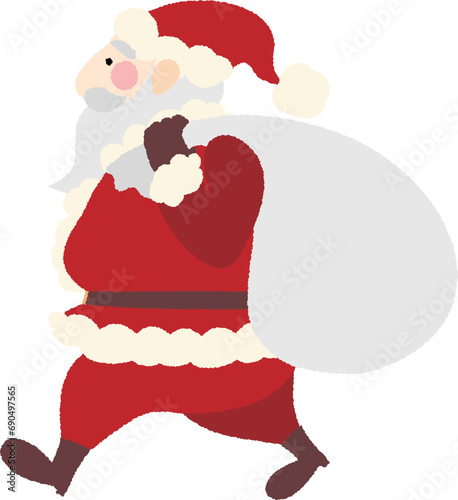 ほっこりかわいいクリスマス 　手描き風　歩くサンタ　横向き