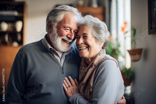 Portrait of happiness senior couple scene in the home photo