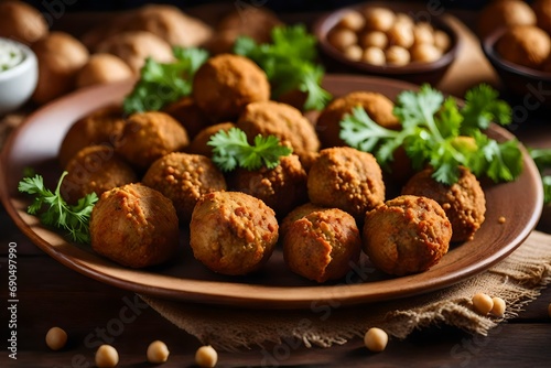 A tasty dish of recently prepared falafel balls made from chickpeas