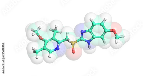 Esomeprazole (Nexium, Vimovo), anti-GERD and anti-ulcer drug, 3D molecule in 4K photo