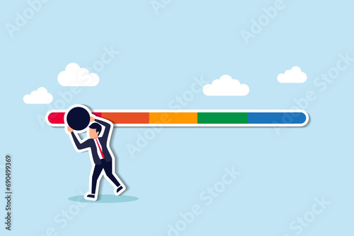 Dissatisfaction, dislike or negative feedback, angry customer or dissatisfied employee, angry review, disappointment rating or complaint concept, man pushing rating bar to dissatisfaction level.