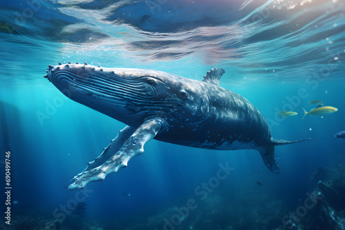 A humpback whale jumping over the sea © katobonsai
