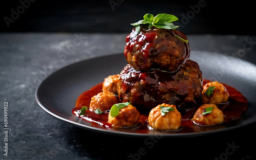 Capture the essence of Lion's Head Meatballs in a mouthwatering food photography shot Generative AI photo