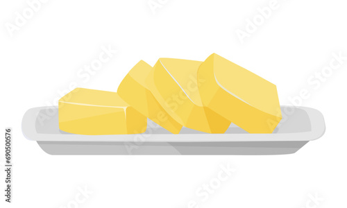 Vector butter on white plate isolated on white background