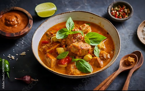 Capture the essence of Massaman Curry in a mouthwatering food photography shot Generative AI