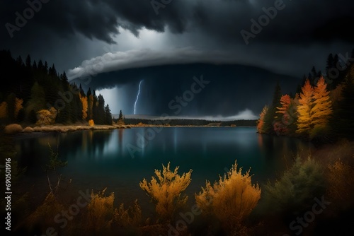 Storm is coming at a mystic lake