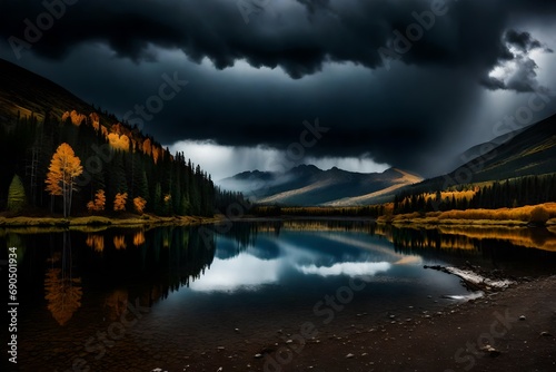 Storm is coming at a mystic lake
