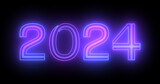 2024 Happy New Year Electric bright typography decoration fluorescent bg. Line moving celebration futuristic banner backdrop for 2024 black bg. Neon nightclub sign bg for New Year's Eve.