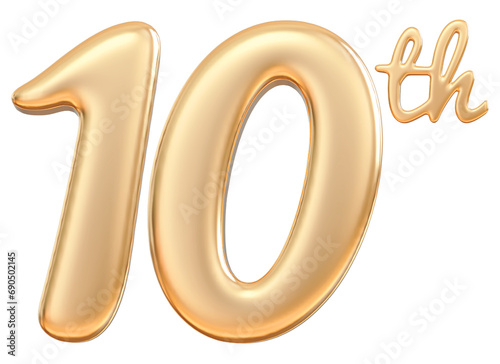 Happy anniversary 10th year - 3d render gold
