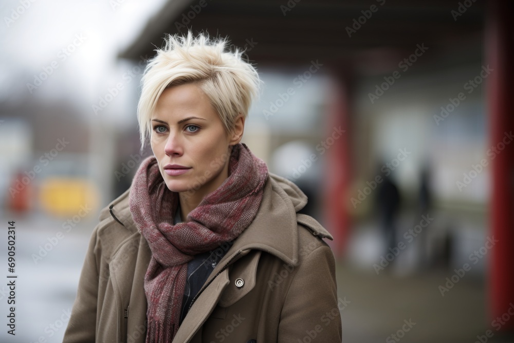 Portrait of a beautiful woman in a coat and scarf on the street