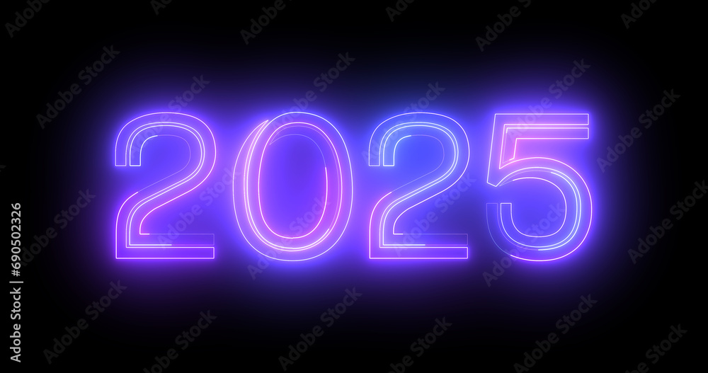 2025 Happy New Year's Eve nightclub fluorescent neon sign background. Glittering celebration motion graphic countdown animation in 3d typography isolated moving lines bg. 2025 Happy New Year's Eve nightclub fluorescent neon sign background. Glittering celebration motion graphic countdown animation in 3d typography isolated moving lines bg.