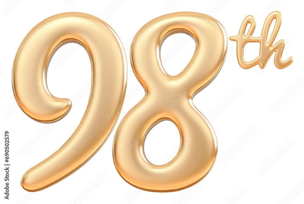 Happy anniversary 98th year - 3d render gold