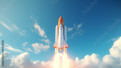 3D illustration of a launching space rocket