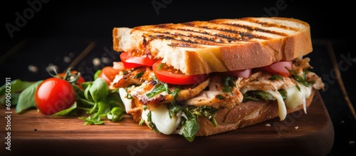 Grilled sandwich with chicken photo