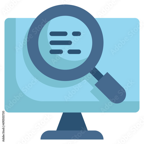 computer display data finding search magnifying flat style