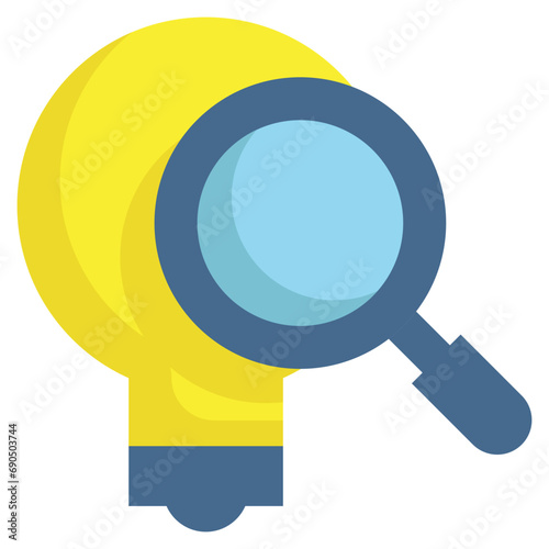 light bulb idea creative search finding magnifying flat style