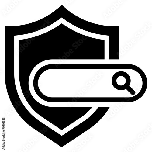 shield protect security locked finding search magnifying solid glyph