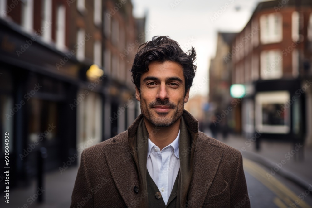 Portrait of a handsome young man walking in the city. Men's beauty, fashion.