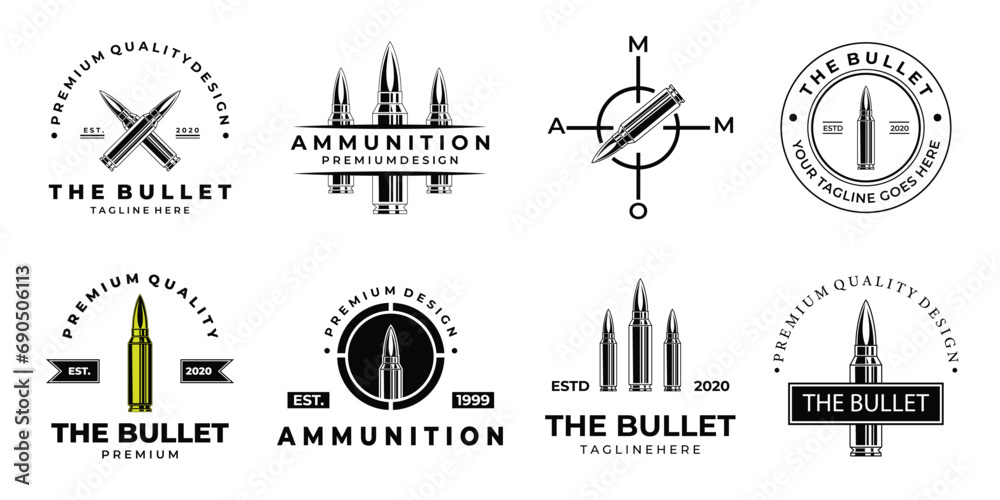 set bullet ammunition vintage logo, icon and symbol, with emblem vector illustration design - obrazy, fototapety, plakaty 