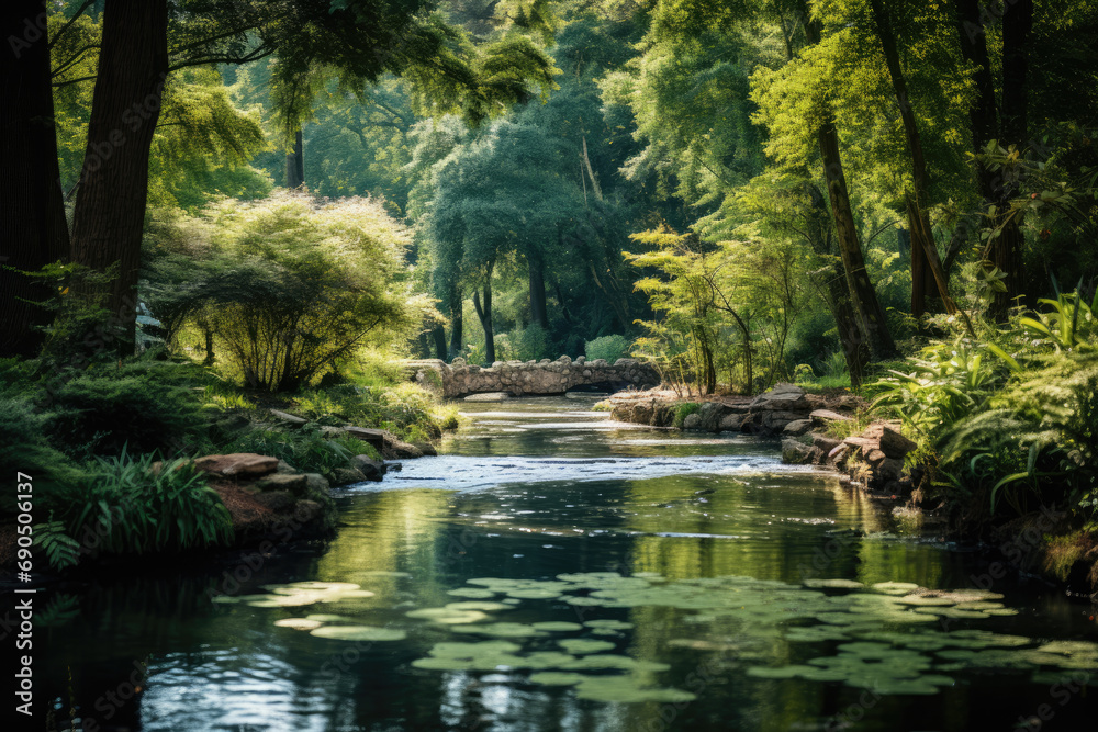 Peaceful Serenity Pond with Lush Greenery Peaceful Serenity Pond with Lush Greenery