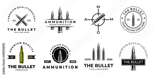 set bullet ammunition vintage logo, icon and symbol, with emblem vector illustration design