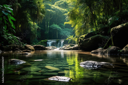 Secluded Rainforest Waterhole Amidst Lush Greenery