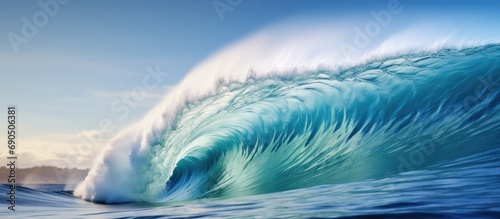 Ocean wave with a blue hue. © AkuAku