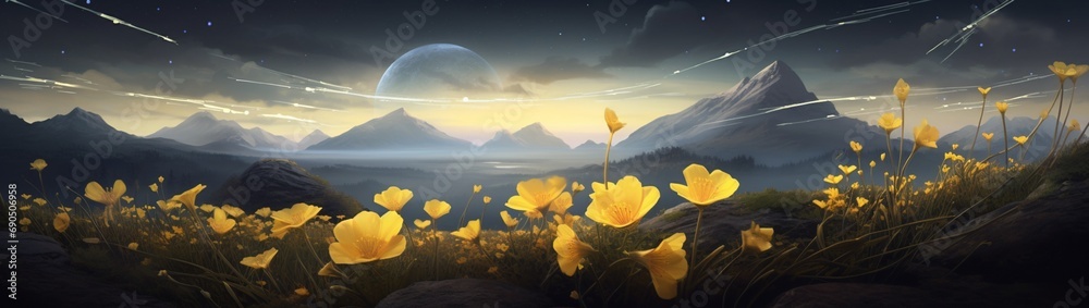 Evening primrose flowers under the subtle light of the stars.