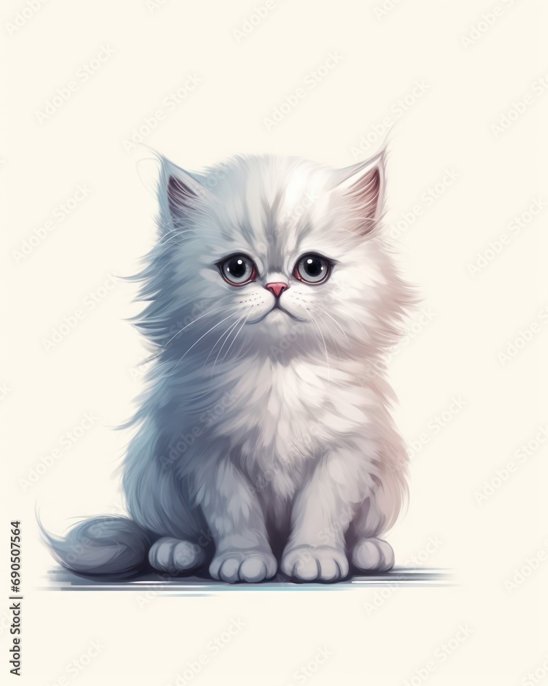 A cute white kitten or cat cartoon illustration isolated on a white background A cute white kitten or cat cartoon illustration isolated on a white background