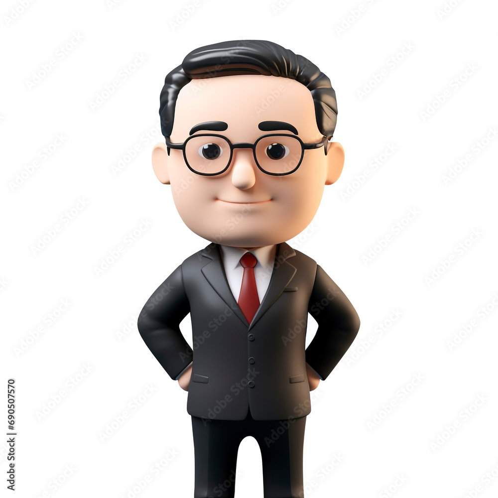 Asian man with glasses wearing vest 3D cartoon style isolated on transparent background Asian man with glasses wearing vest 3D cartoon style isolated on transparent background