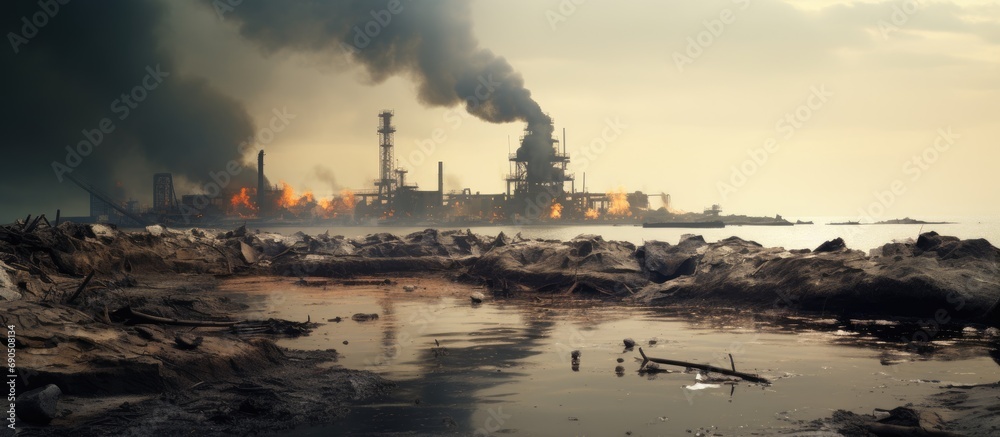 Oil pollution affects the sea and shore.