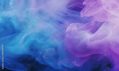 Mist texture. Color smoke. Paint water mix. Mysterious storm sky. Blue purple glowing fog cloud wave abstract art background with free space  Generative AI 