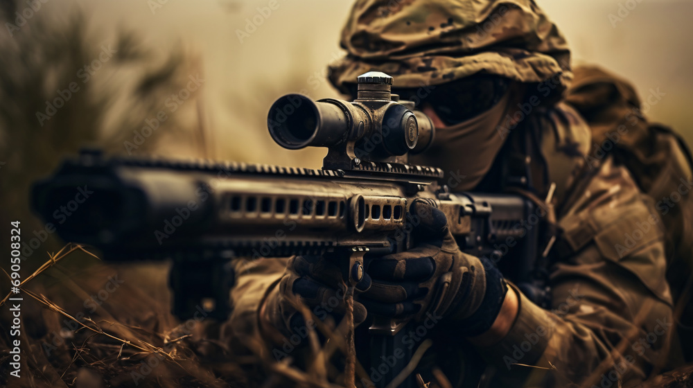 Army sniper during the military special operation
