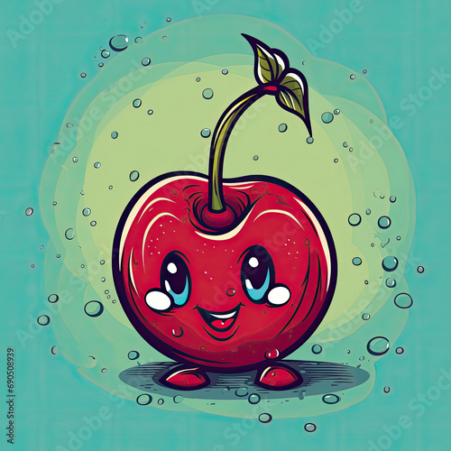 3D Illustration of cherry character that is drawn in cartoon style, AI Generated