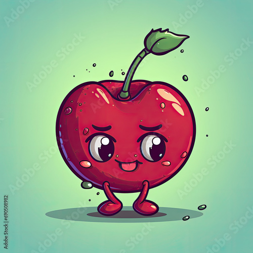 3D Illustration of cherry character that is drawn in cartoon style, AI Generated
