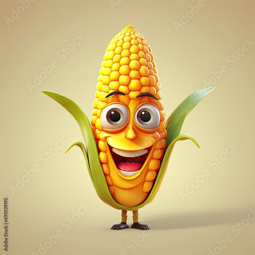 3D Illustration of corn character that is drawn in cartoon style, AI Generated