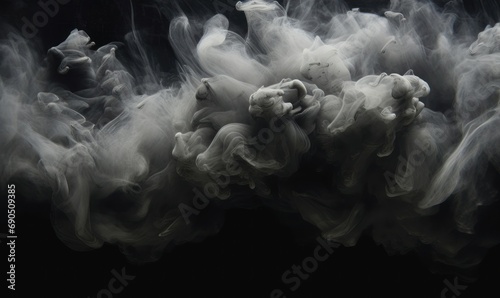 Ink water splash. Smoke cloud. Underwater explosion. Black silver gray glitter paint mix dust particles texture on dark abstract art background, Generative AI 