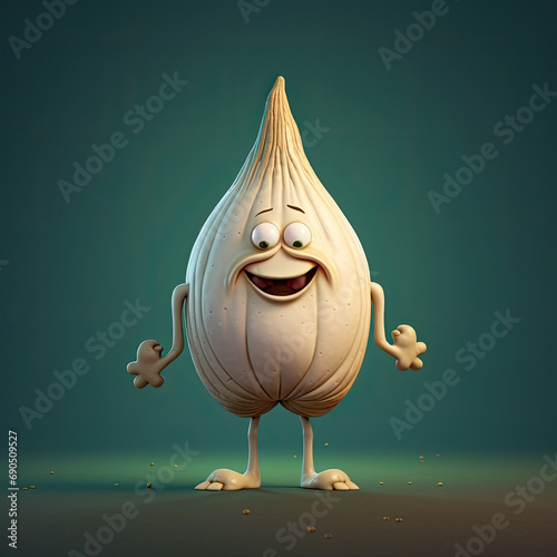 3D Illustration of garlic character that is drawn in cartoon style, AI Generated