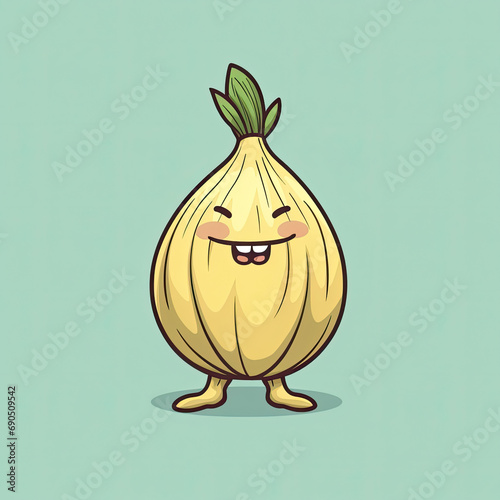 3D Illustration of garlic character that is drawn in cartoon style, AI Generated