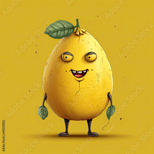 3D Illustration of lemon character that is drawn in cartoon style, AI Generated