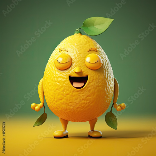 3D Illustration of lemon character that is drawn in cartoon style, AI Generated