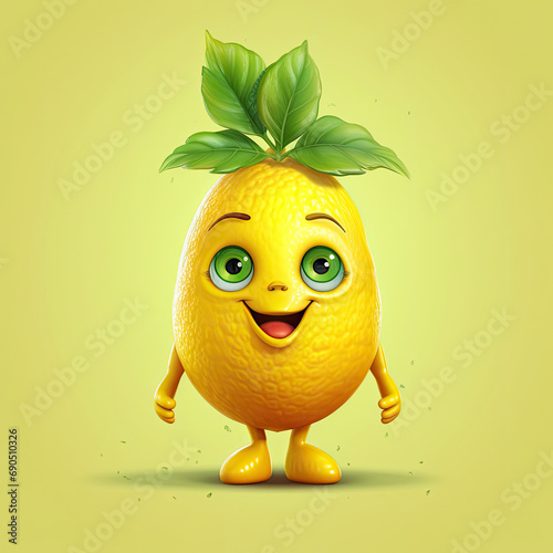 3D Illustration of lemon character that is drawn in cartoon style, AI Generated