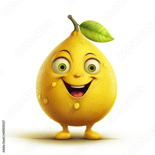 3D Illustration of lemon character that is drawn in cartoon style, AI Generated