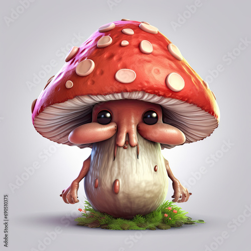 3D Illustration of mushroom character that is drawn in cartoon style, AI Generated