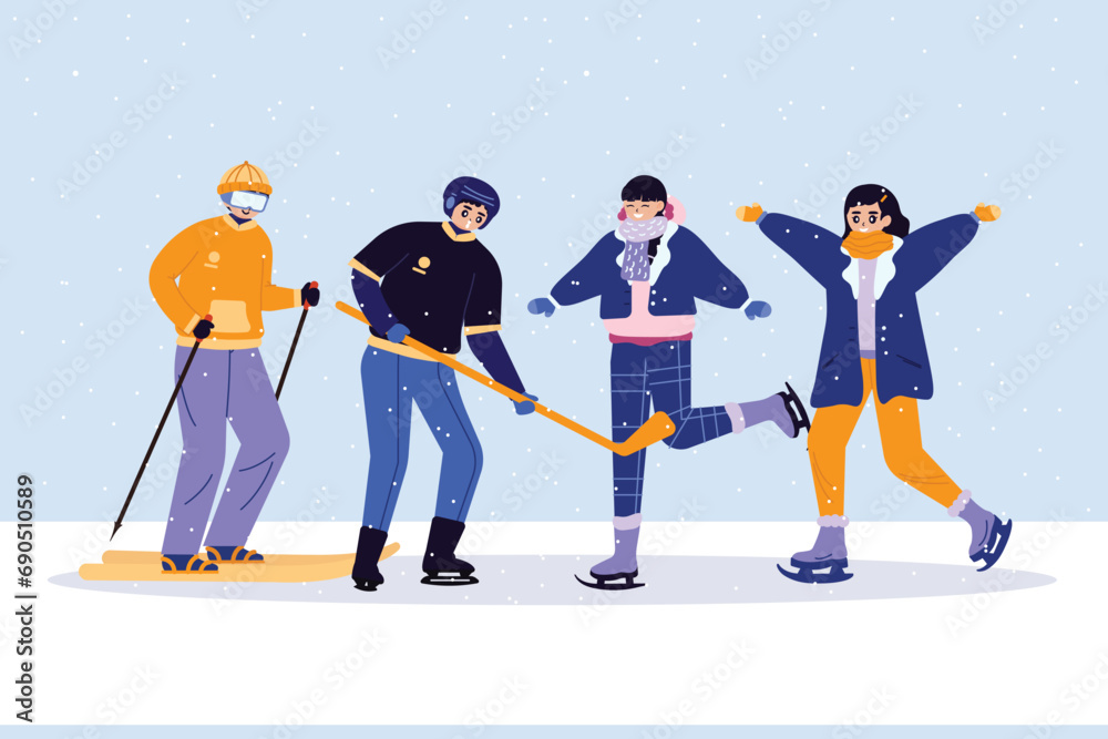 Obraz premium Set of a Illustration People Wearing Clothes in Winter Season